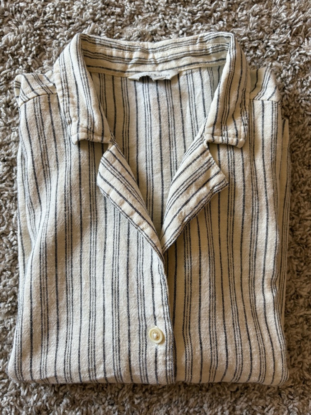 Lucky Brand Striped Short-Sleeve Button-Up Top - Cream & Black - Picture 3 of 6